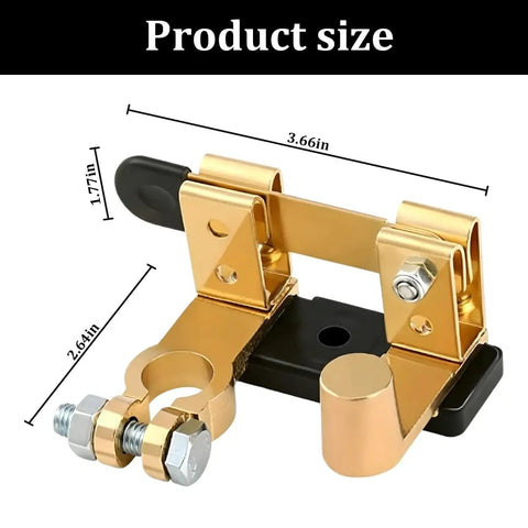 Heavy Duty Car Top Post Negative Battery Disconnect Switch 12V 24V showcased size with measurement details on brass build design.