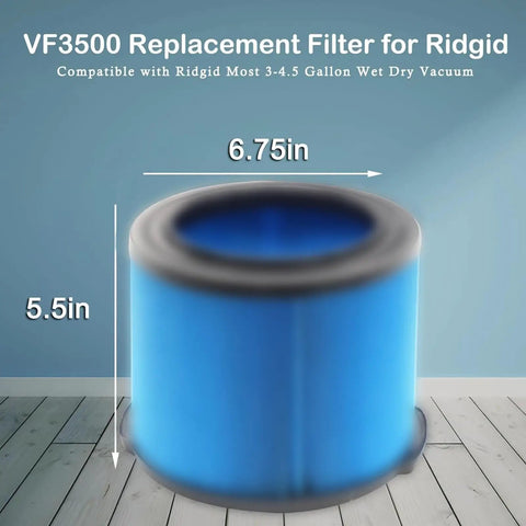 Two Pack VF3500 Replacement Filter for Ridgid Wet Dry Vacuums to 4.5 Gallon and 3 Layer Pleated Design