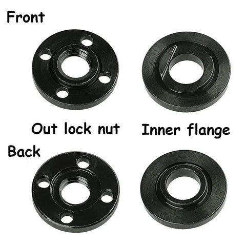 Heavy Duty Angle Grinder Flange Replacement Set With 5/8-11 Thread Nuts And Backing Plates includes two flanges and two locking nuts.
