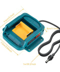 Rugged Heavy Duty Charging Station Power Cord With Inline Voltage Guard Compact Portable Battery Adapter For BL1830 BL1860 BL1850 BL1840, showing dimensions.