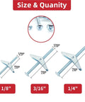 Heavy Duty Toggle Bolts Kit For Drywall And Ceiling Mounts, 50 Pack Hollow Wall Anchors with three size measurements