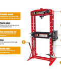 30 Ton H Frame Hydraulic Shop Press With Floor Press Plates For Garage And Shop Use Beefy Heavy Duty Steel Frame for pressing and bending.