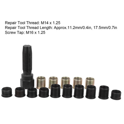 Premium Heavy Duty Thread Repair Tool Kit Built From Tough Carbon Steel For Mechanics And DIY Experts To Fix Damaged Bolts Like A Boss With High Strength Insert Bits And Portable Case Included M14 x 1.25 thread repair set with M16 x 1.25 tap