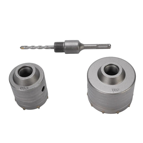 Heavy Duty Concrete Hole Saw Kit For Brick Walls Featuring High Carbon Tungsten Steel And Yg8c Alloy Tips That Drill Fast Through Masonry On Any Job Site Without Breaking, 80mm and 60mm