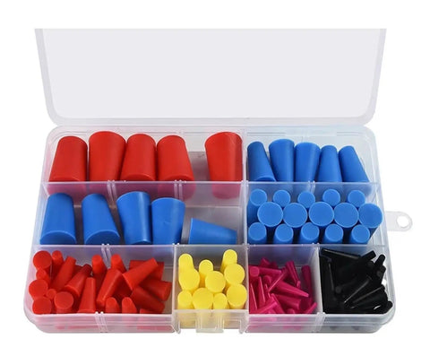 Top Quality Conical Silicone Stopper 125 Piece Assortment Kit For Various Tubing Needs. case with assorted silicone stoppers