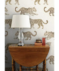Heavy Duty Leopard Print Wallpaper With A Classic Matte Linen Texture Designed For Busy Kitchens And Bathrooms Because This Stuff Really Hits Different And Holds Up Forever, featuring a table lamp and decor.