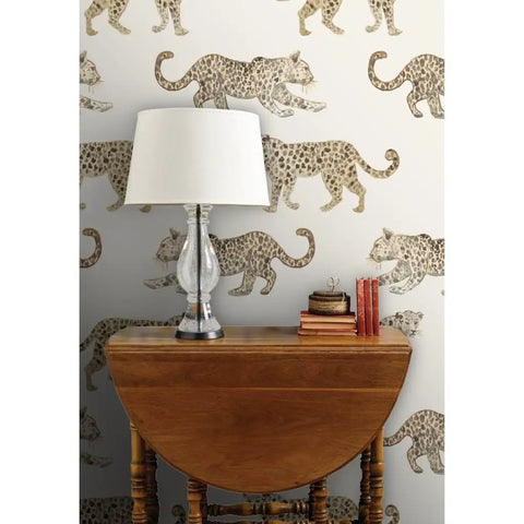Heavy Duty Leopard Print Wallpaper With A Classic Matte Linen Texture Designed For Busy Kitchens And Bathrooms Because This Stuff Really Hits Different And Holds Up Forever, featuring a table lamp and decor.