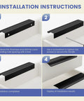 Installation instructions for Black 25 Pack 5 Inch Hole Center Cabinet Handles and 6 Inch Edge Pulls, showing step-by-step process.
