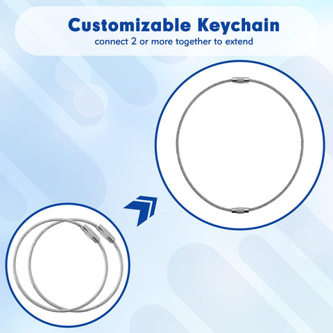 Product image showing Beefy 12 Pcs Wire Keychain Cable Stainless Steel Loops Key Ring 2mm Coated Key Chain with joining feature