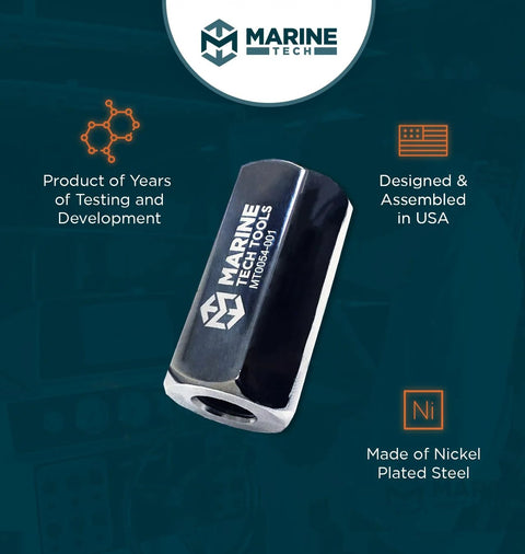Marine Tech Tools prop shaft and bearing housing remover, nickel-plated steel, angled side view