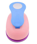 Heavy Duty 3 Inch Circle Punch With Spring Action Lever, random color, central view of pink and blue design.