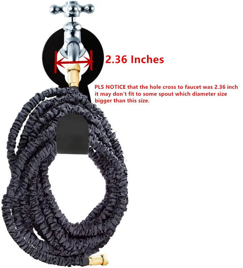 Beefy Heavy Duty Garden Hose Holder For 50Ft And 25Ft Expandable Hose, black steel wall mount with faucet attachment, 2.36 inches diameter