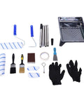 Ultimate Paint Roller Kit With Telescopic Extension Pole For Ladder Free Magic High Ceiling Covering complete toolkit on white background.