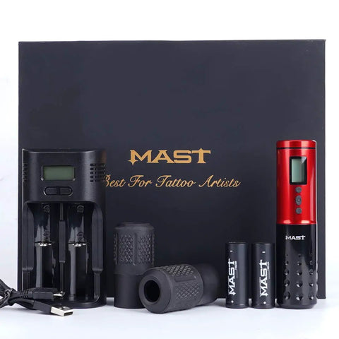 Cordless Tattoo Pen Kit With Rotary Cartridges Dual Batteries Custom Coreless Motor Power Supply High Precision Liner Shading Blend Pro Grade For Tattoo And SMP Smooth Run, with charger and grip