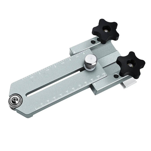 Ultra Thin Ripping Jig For Table Saw And Router Band Saw Aluminum Alloy Woodworking Guide With Inch Scale Fits T Tracks And Miter Slots Beefed Up For Clean Accurate Cuts, top view showing inch scale markings and adjustment knobs.