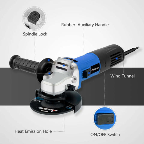Badass 4.5 Inch Angle Grinder With 7.5 Amp Motor And 900W Power Delivers 11000 Rpm for precise cutting and grinding close-up.