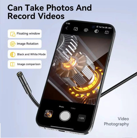 Ultra Slim 9.8ft Endoscope Cam With 1920P HD Clarity, 8 Adjustable LEDs, USB Type C Borescope, SemiRigid Snake Cable For Android iPhone iPad, Pro Grade Visuals For Cars Pipes And Machines, smartphone app photo and video view