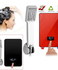 Woman washing hair with Tankless Water Heater On Demand 6500W 220V Instant Hot Water for Bath and Shower, Wall Mount, Digital Touch Control