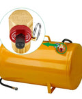Air Tank Replacement Manifold For Portable Air Compressor, brass body, aluminum knob, yellow tank, shut off valve detail