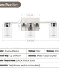 3 Light Brushed Nickel Vanity Light Over Mirror With Crystal Bubble Glass LED Dimmable Wall Sconce With dimensions