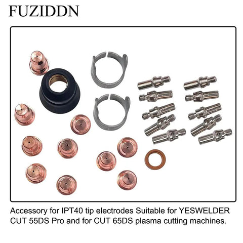 24 Piece IPT40 Plasma Cutter Consumables Kit For YESWELDER Cut 55DS Pro And Cut 65DS Brass Electrodes and Stainless Nozzles