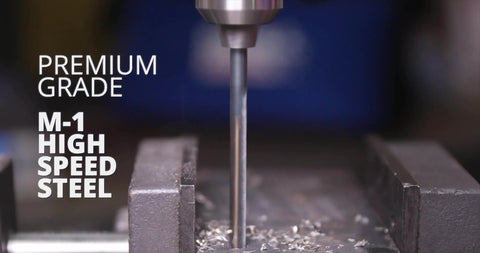 One And One Eighth Inch Reduced Shank High Speed Steel Contractor Drill Bit With Three Flat Shank For Metal Drilling Black And Gold Finish 135 Degree Split Point KFD3F Series in use on metal