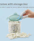 Bulk Latex Finger Cots 300 Pcs Per Case Medium Size Rubber Finger Tips Sleeves, hand using cots near storage box