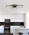 Black Modern Square LED Ceiling Light With Remote Dimmable 60W in a contemporary kitchen setting, highlighting sleek design.