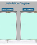 Installation diagram for Heavy Duty Pneumatic Door Hinges showing center and side installation methods.