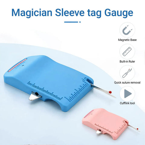 Magnetic Sewing Machine Seam Guide 4 In 1 Edge Guide With Built In Seam Ripper And Ruler for beginners showing blue ABS plastic tools