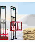 Compact Electric Lift Table With Guide Rail For Warehouse Or Basement, sturdy red and black lift tables with lifting mechanism