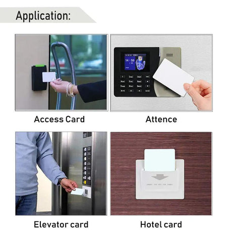 Application of 13.56MHz RFID M1 Cards ISO14443A Blank PVC Cards for access, attendance, elevator, and hotel systems