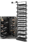 Slick Pull Out Shoe Rack For Mounted Closet With 17 Tier Adjustable Metal Shelves That Expand 33.5 Inches Deep, showcasing shoe storage design.