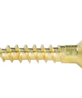 Top Shelf Solid Brass Flat Head Wood Screw #5 X 1/2 Inch, revealing its slotted drive and heavy duty design for cabinetry projects.