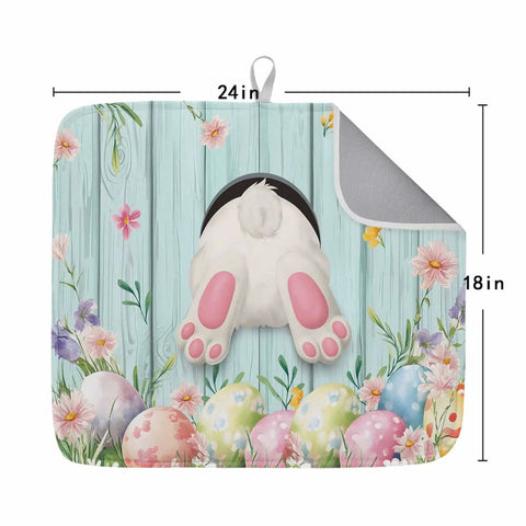 Spring Floral Teal Wood Grain Dish Drying Mat 18x24 Inch Absorbent Microfiber Reversible Non Slip Back Dries Fast For Dishes