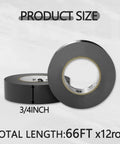 12 Pack UL CSA Black Electrical Tape 0.75 Inch by 66 Feet Flame Retardant Insulation Tape for Wiring and Electrical Safety Pro Grade Adhesive North American Certification Heavy Duty and Dependable, 3/4 in roll