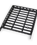 Hella Sick Metal Roof Rack And Luggage Carrier Fits 1 24 Scale RC Crawlers Compatible With Axial Scx24 Gladiator Off Road Truck Upgrade Gear And Spare Parts, black steel rack close-up.