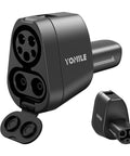 Badass CCS1 And J1772 To Tesla Charging Adapter For Model 3 Y S X Cybertruck showing black dual plug design with connectors.