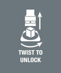 Illustration showing twist to unlock function for 8 Piece In Hex Plus Bit Socket Set On Durable Textile Belt With Holding Function