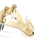 Solid As A Rock 10 Piece Heavy Duty Picture Hangers And Frame Hooks Supporting Up To 100 Pounds For Mirrors Clocks Wall Art With Stealth Mounting Nails That Keep Your Drywall Looking Crisp Zero Hassle Guaranteed, close-up of a gold picture hanger with nails.