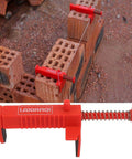 Two Piece Brick Line Puller Set With Leveling Wire Drawer Tool in use on red bricks for precise alignment in masonry work.