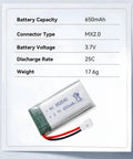 Close-up of 3.7V Drone Lipo Battery Pack 650mAh Rechargeable Two Pack For SYMA X5 Series Drones And WLtoys V252.