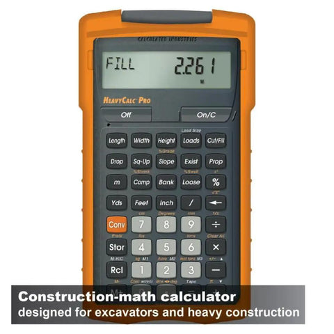 HeavyCalc Pro Dirt-Math Calculator for Excavation and Heavy Construction Pros, Feet-Inches Tenths Yards and Metric Measurements, Stake-Out Drops, Truck Load Volumes, Grade and Slope Keys for Fast Right-Angle Diagonals and Square-Ups
