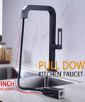 Brass Kitchen Faucet With Pull Down Sprayer, Square Matte Black Single Hole Bar Sink Faucet, 15-Inch Pull-Out Length on counter
