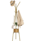 Coat Rack With 12 Hooks Freestanding Hall Tree In Gold Finish Dope Modern Industrial Style Entryway Organizer With Two Wooden Shelves
