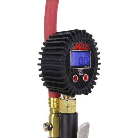 Compact Digital Tire Inflator With Gauge 255 PSI, showing 2.5 inch dial, 15 inch hose, backlit display, matte black