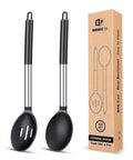 Two Pack Large Silicone Cooking Spoons Nonstick Basting Utensils Heat Resistant For Mixing Serving Draining And Stirring BPA Free