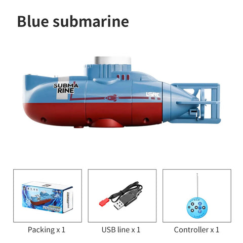 Blue Cool Mini RC Submarine Remote Control Boat Waterproof Diving Toy With 3 Motors For Up Down Forward Back 360 Spin