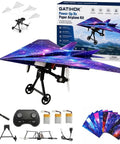 Power Up RC Paper Airplane Kit With Gyro Stabilizer Twin Propellers And Motorized Power Module on display with accessories