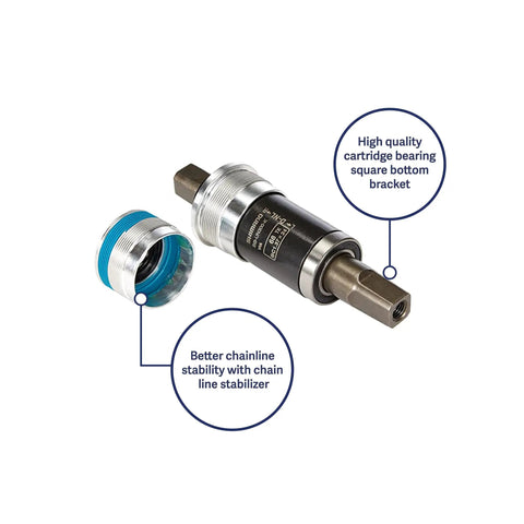 Standard Square Taper Bottom Bracket BB UN300 for JIS Cranks Pro Grade 68mm shown with hollow spindle and cartridge bearing
